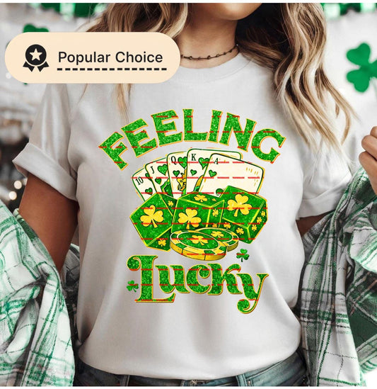 Feeling Lucky PNG, St Patrick Day Lucky Design, Casino Gambling Shamrock Art, Irish Clover Dice Cards, Lucky Sublimation PNG, Lucky shirt