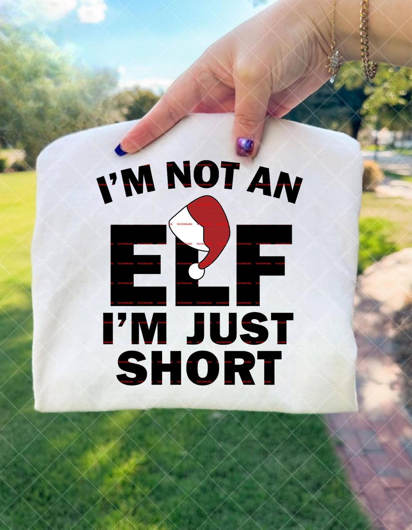 I’m Not an Elf I’m Just Short Shirt design, Funny Christmas Humor Tee shirt file, Short People Holiday Shirt, Cute Elf Hat Xmas Gift Top