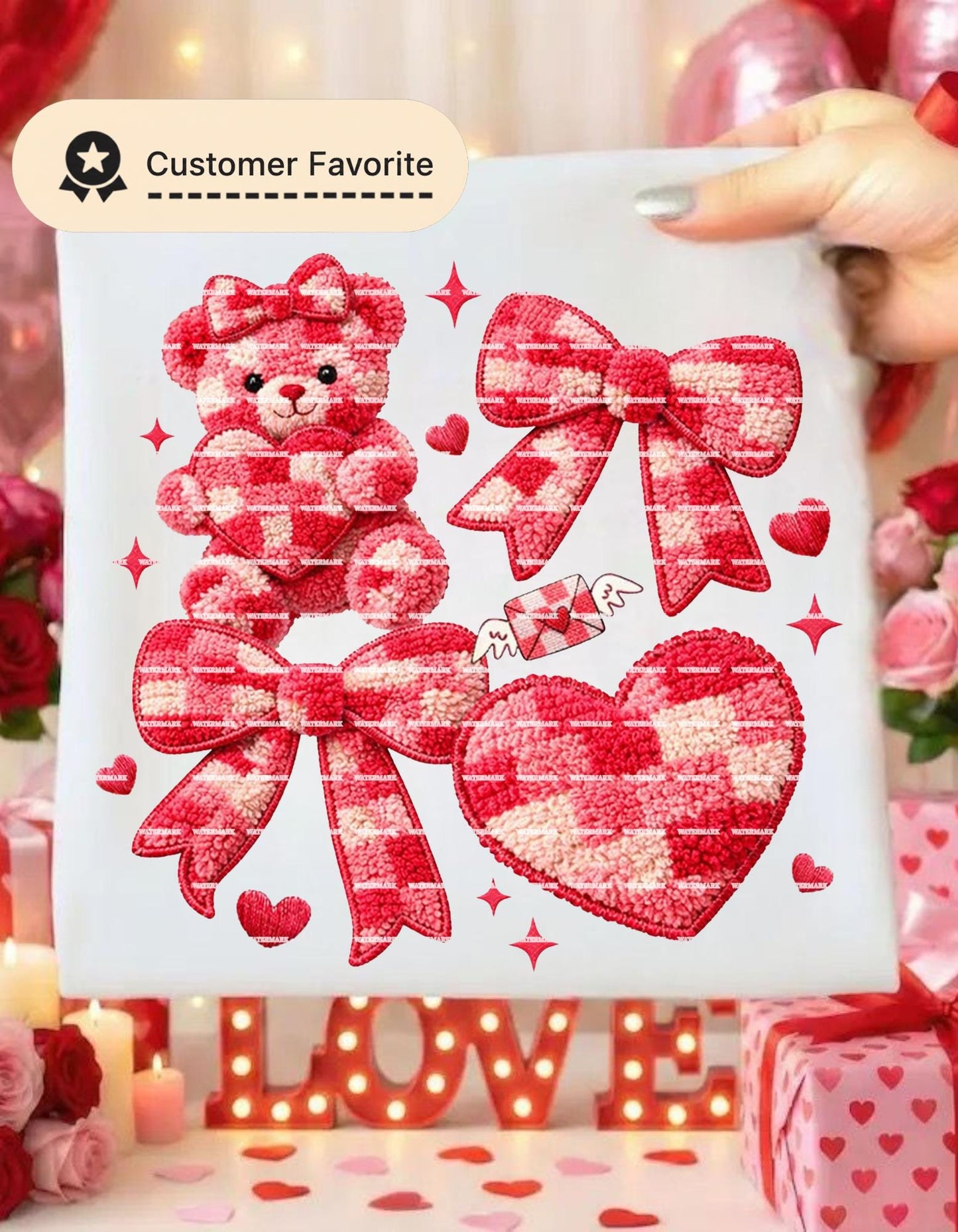 Teddy Bear Bow PNG, Cute Valentine Sublimation Design, Patchwork Heart Bow Artwork, Kids Love Graphic, Baby Shower Gift Art, Valentine gift