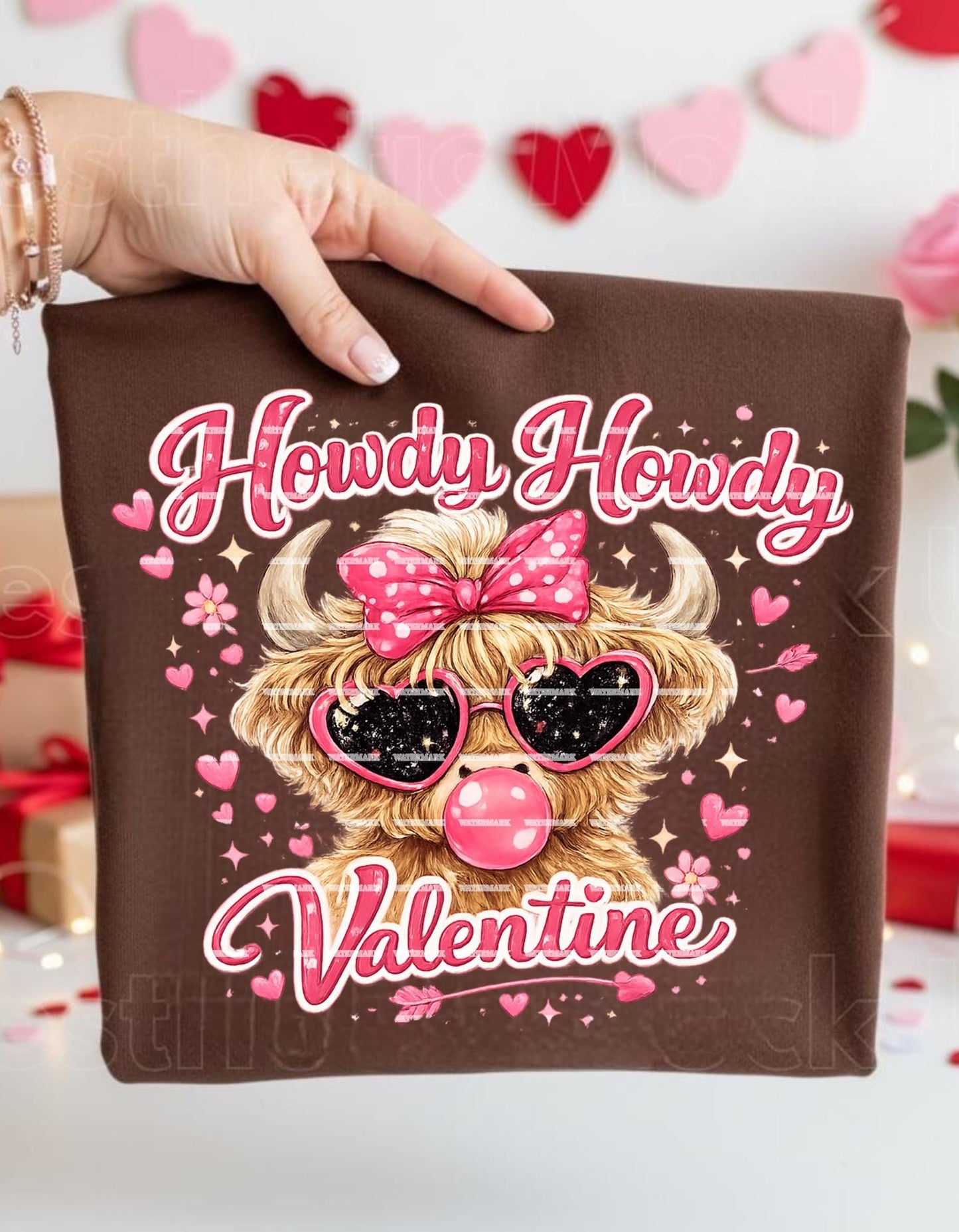 Howdy Howdy Valentine Shirt design, Cute Highland Cow Png file, Western Valentine Day Graphic