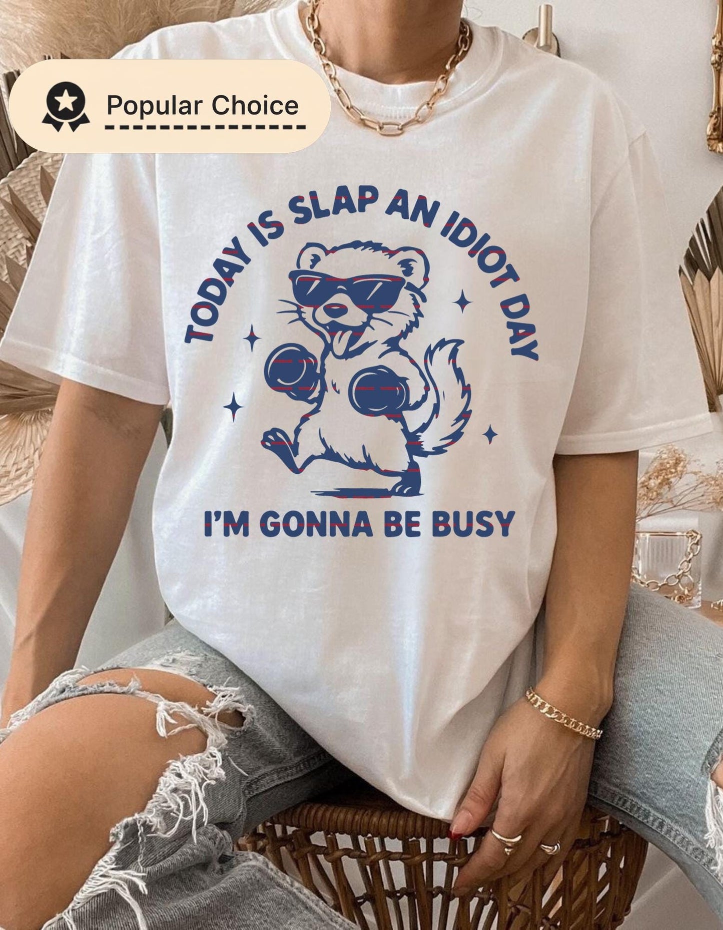Today Is Slap An Idiot Day Funny Animal Shirt, Sassy Raccoon Meme Design, Sarcastic Humor Quote, Retro Cartoon Graphic, Funny gift ideas Png