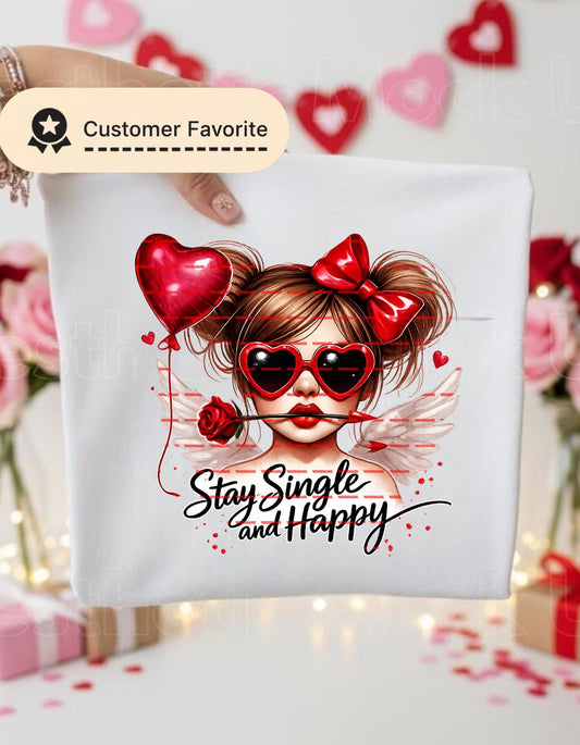 Stay Single And Happy Shirt, Anti Valentine Love Cupid Girl, Graphic Single Life, Self Love Tee Gift