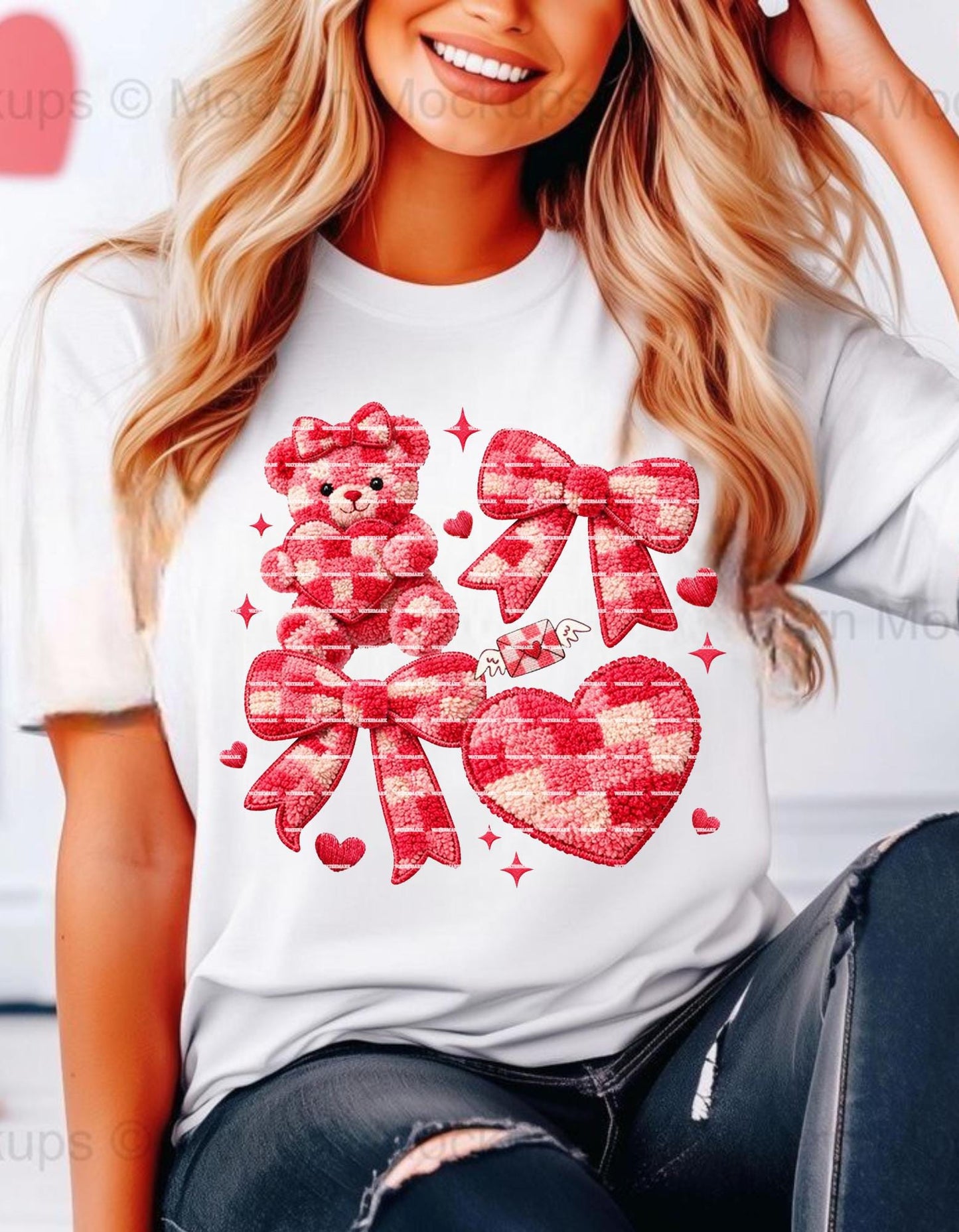 Teddy Bear Bow PNG, Cute Valentine Sublimation Design, Patchwork Heart Bow Artwork, Kids Love Graphic, Baby Shower Gift Art, Valentine gift