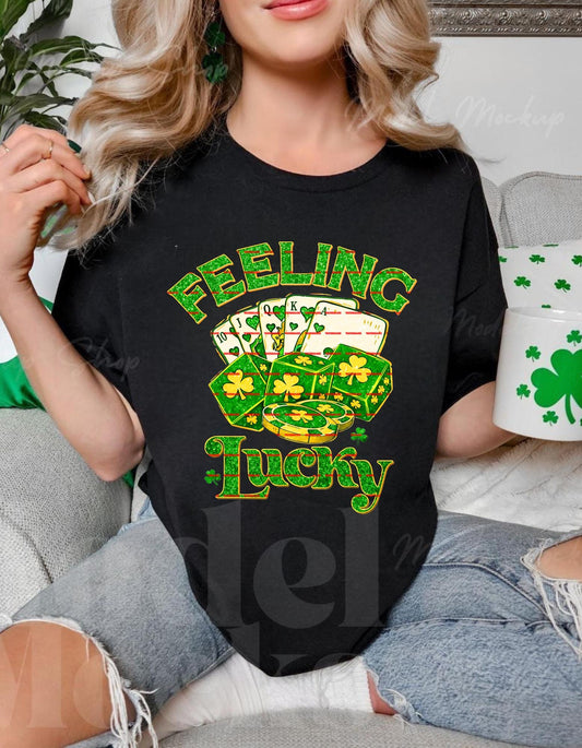 Feeling Lucky PNG, St Patrick Day Lucky Design, Casino Gambling Shamrock Art, Irish Clover Dice Cards, Lucky Sublimation PNG, Lucky shirt