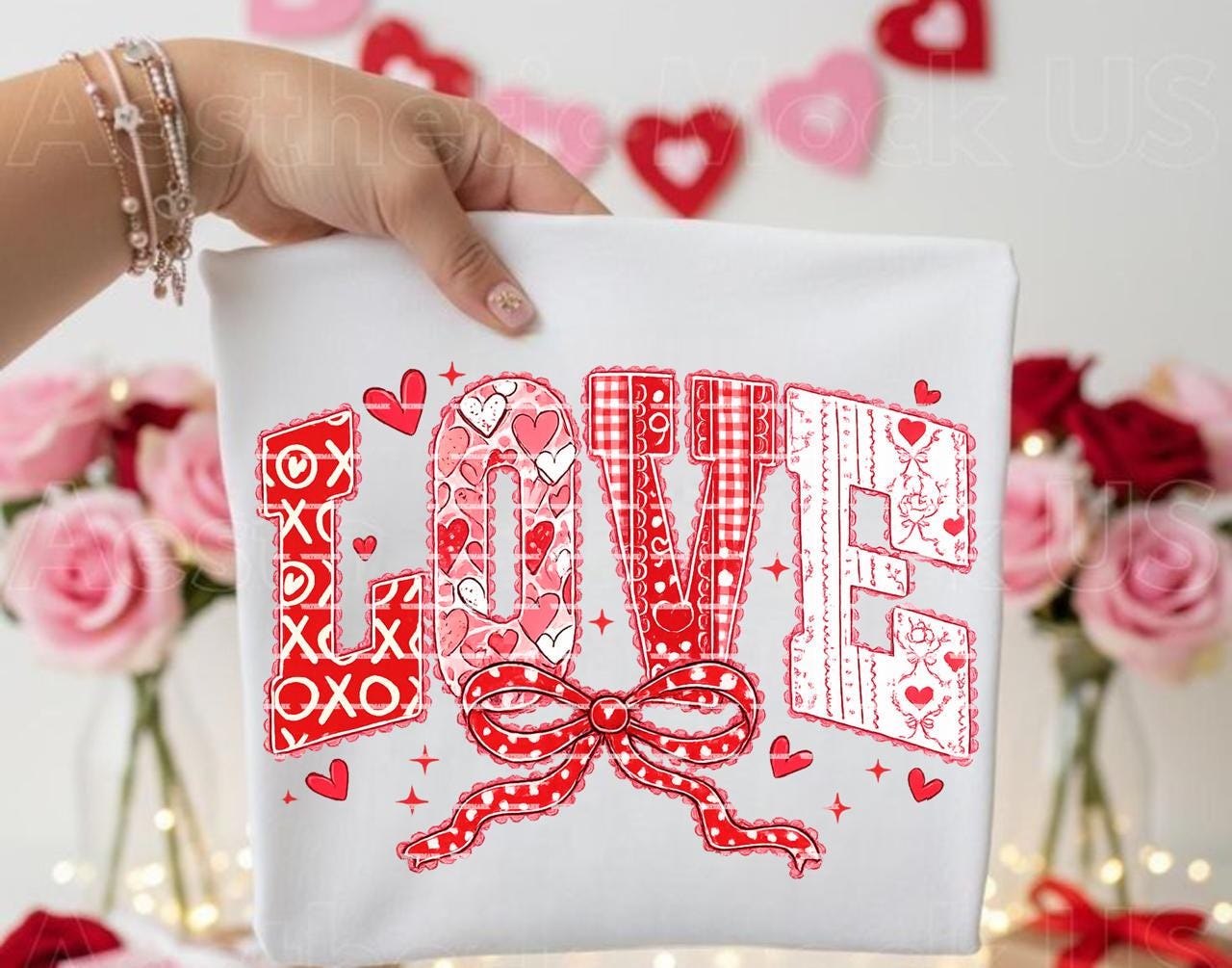 Patchwork Love PNG, Valentine’s Day Love Graphic, Red Hearts Bow Design, Cute Romantic Sublimation, Digital Download, Bow love png, Xoxo png