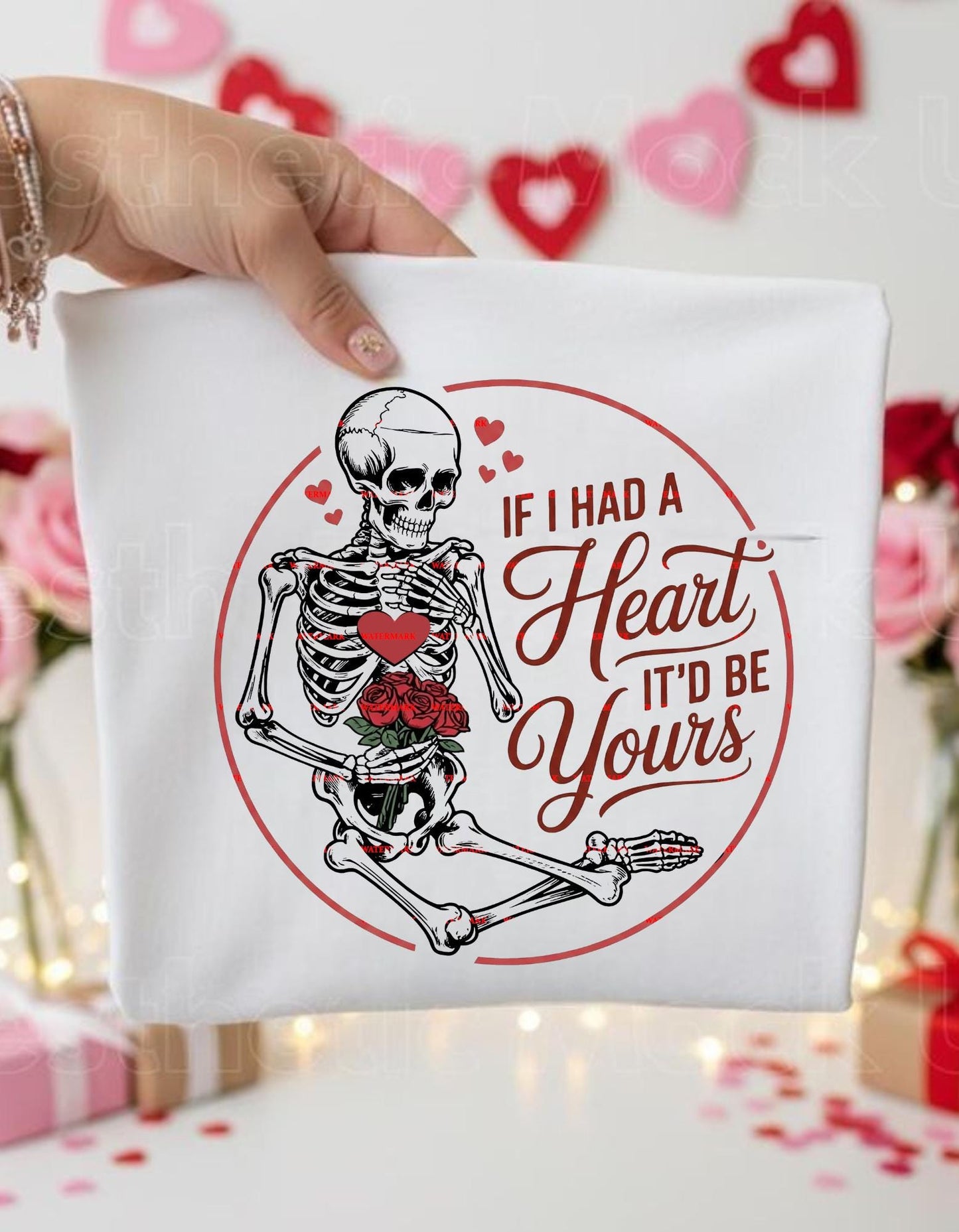 If I Had a Heart Itd Be Yours PNG, Gothic Love Quote Art, Skeleton Rose Heart Design, Dark Valentine Gift