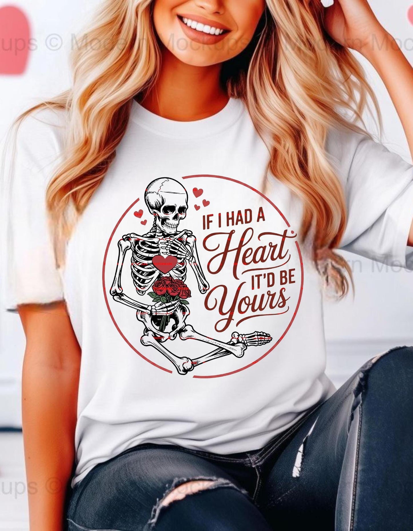 If I Had a Heart Itd Be Yours PNG, Gothic Love Quote Art, Skeleton Rose Heart Design, Dark Valentine Gift