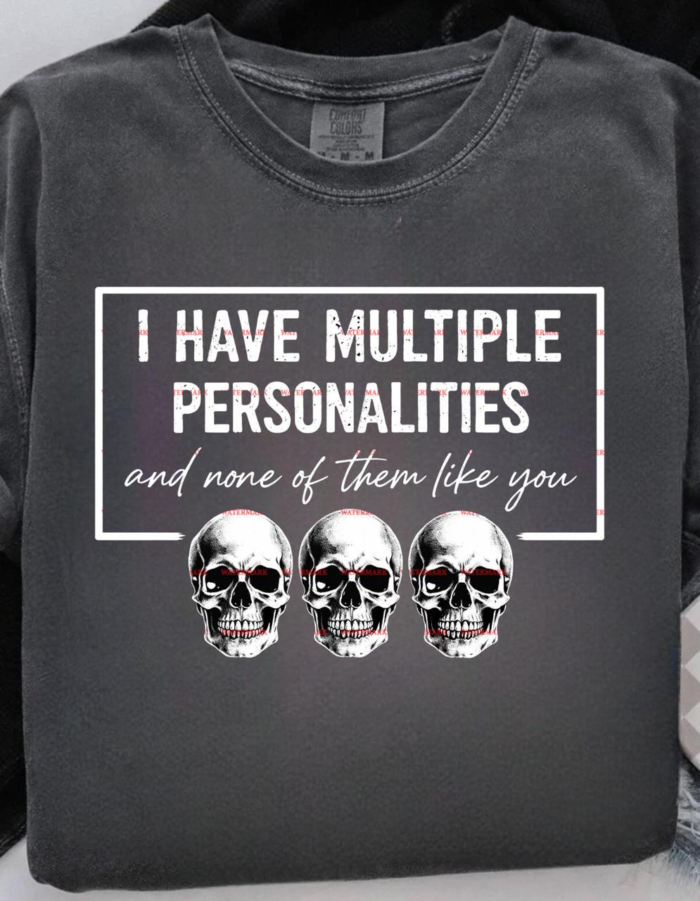 I Have Multiple Personalities PNG Design, Funny Sarcastic Quote with Skulls, Gothic Humor Graphic, Dark Aesthetic Digital Art, Funny designs
