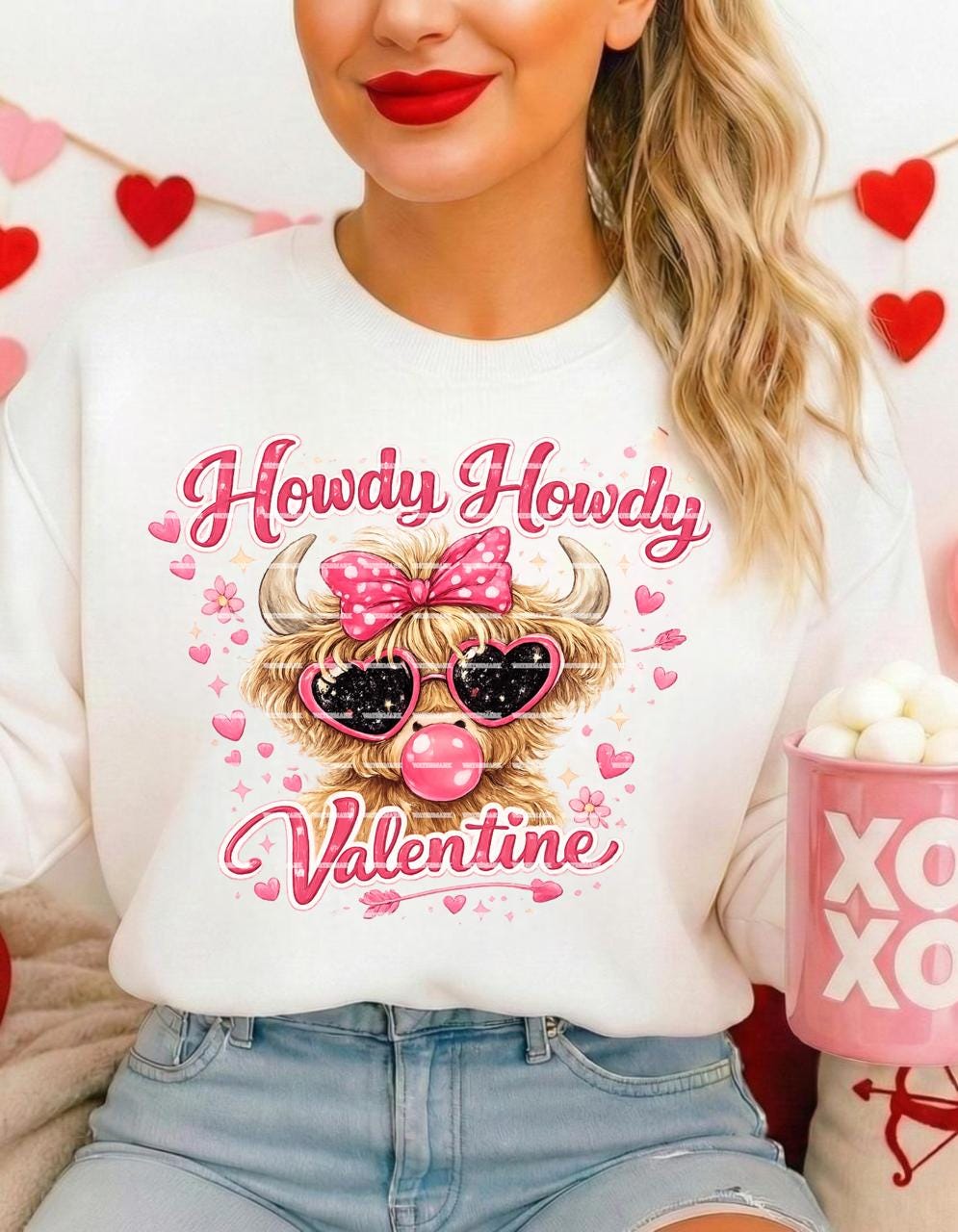 Howdy Howdy Valentine Shirt design, Cute Highland Cow Png file, Western Valentine Day Graphic