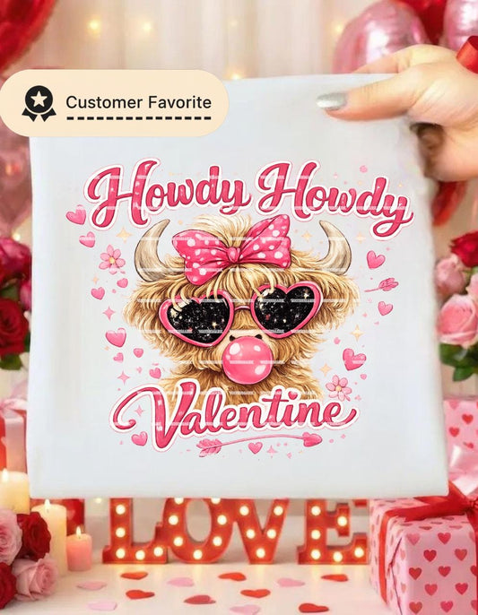 Howdy Howdy Valentine Shirt design, Cute Highland Cow Png file, Western Valentine Day Graphic