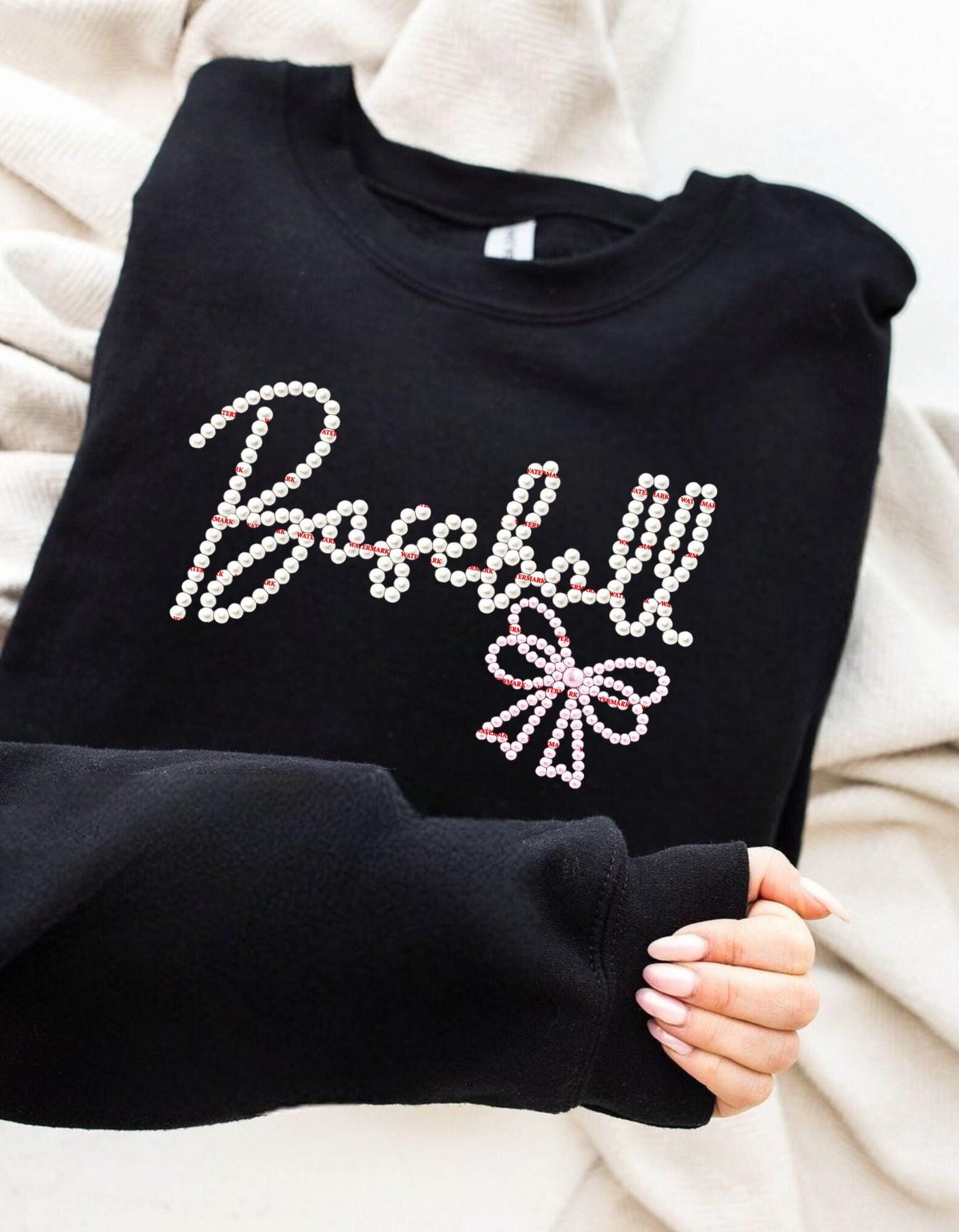 Trendy Bow, Rhinestone Bow Typography Shirt Design, Baseball Pearl Bow PNG,Coquette Bow Graphic, Girly Fashion Sublimation,Sports, Gameday