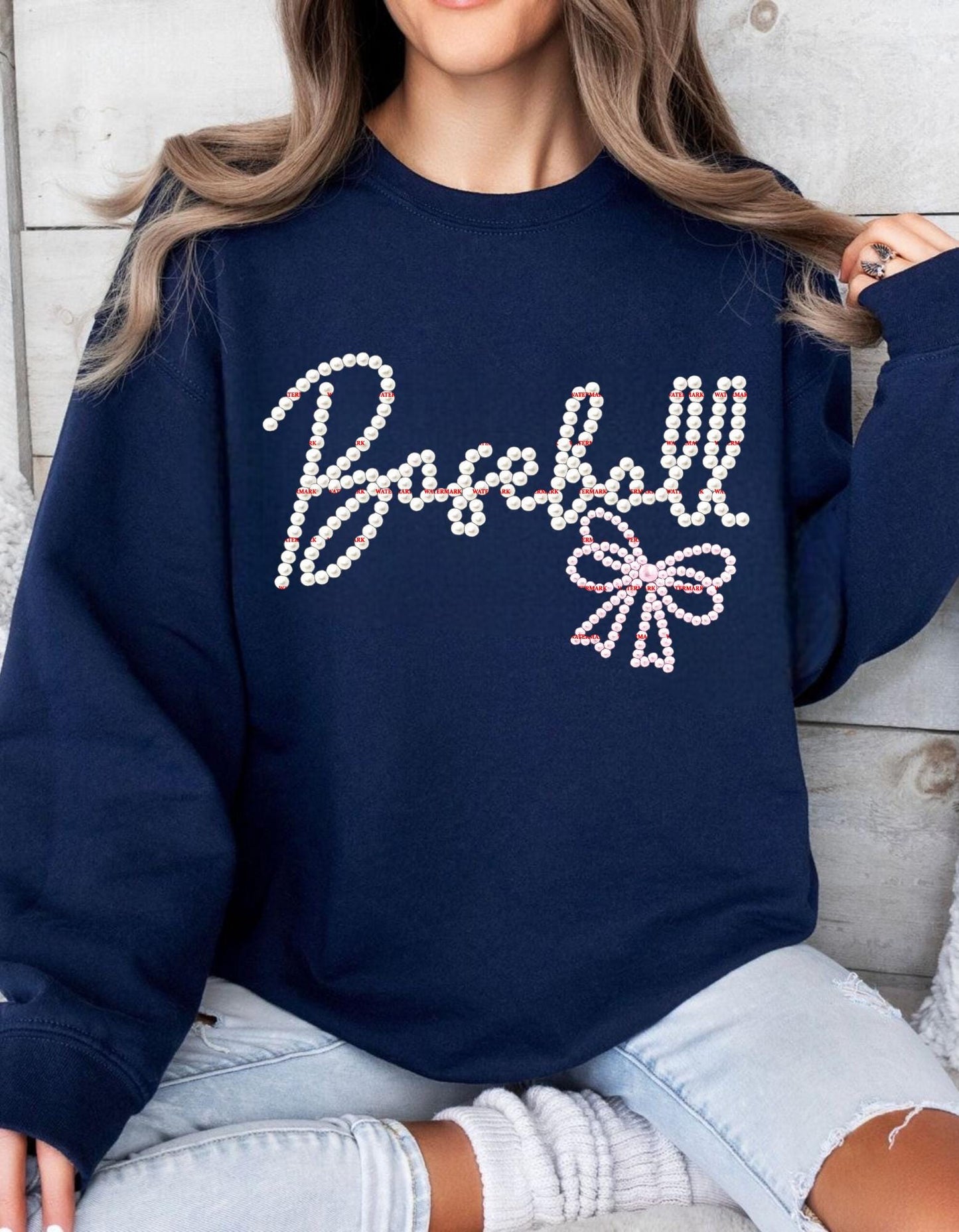 Trendy Bow, Rhinestone Bow Typography Shirt Design, Baseball Pearl Bow PNG,Coquette Bow Graphic, Girly Fashion Sublimation,Sports, Gameday