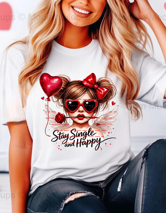 Stay Single And Happy Shirt, Anti Valentine Love Cupid Girl, Graphic Single Life, Self Love Tee Gift