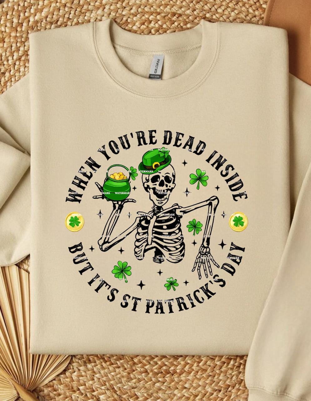 When You're Dead Inside But It’s St Patrick’s Day PNG, Funny Skeleton Shamrock Design, St Paddy’s Sublimation PNG, Irish Humor Shirt Graphic
