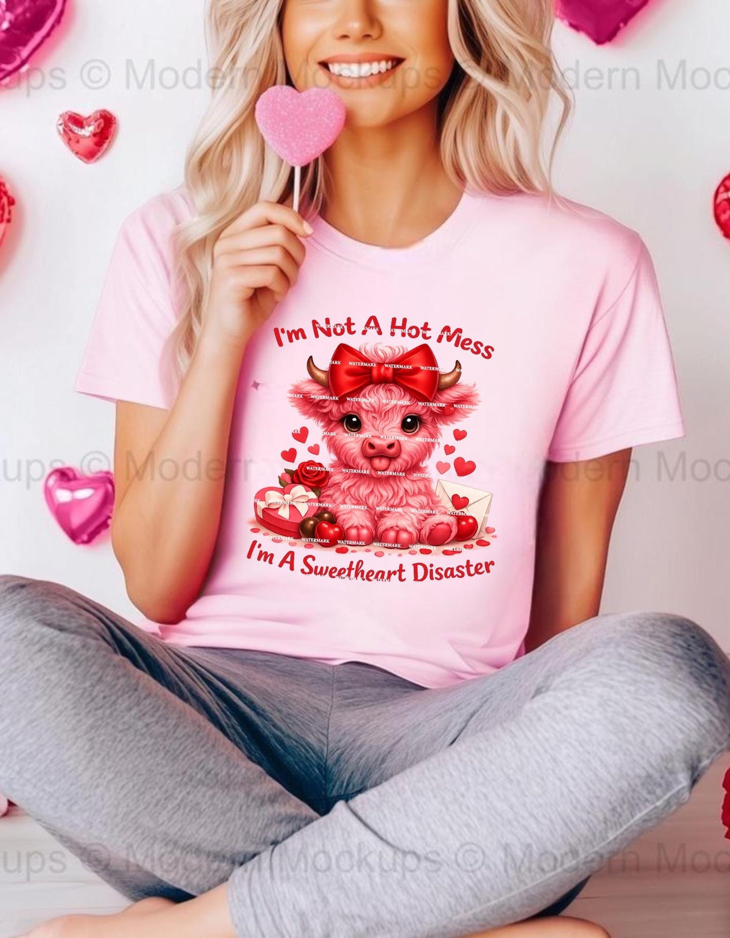 I’m Not a Hot Mess I’m a Sweetheart Disaster PNG, Cute Valentine Cow PNG, Funny Valentine Shirt Design, Highland Cow Sublimation, Cute Pngs