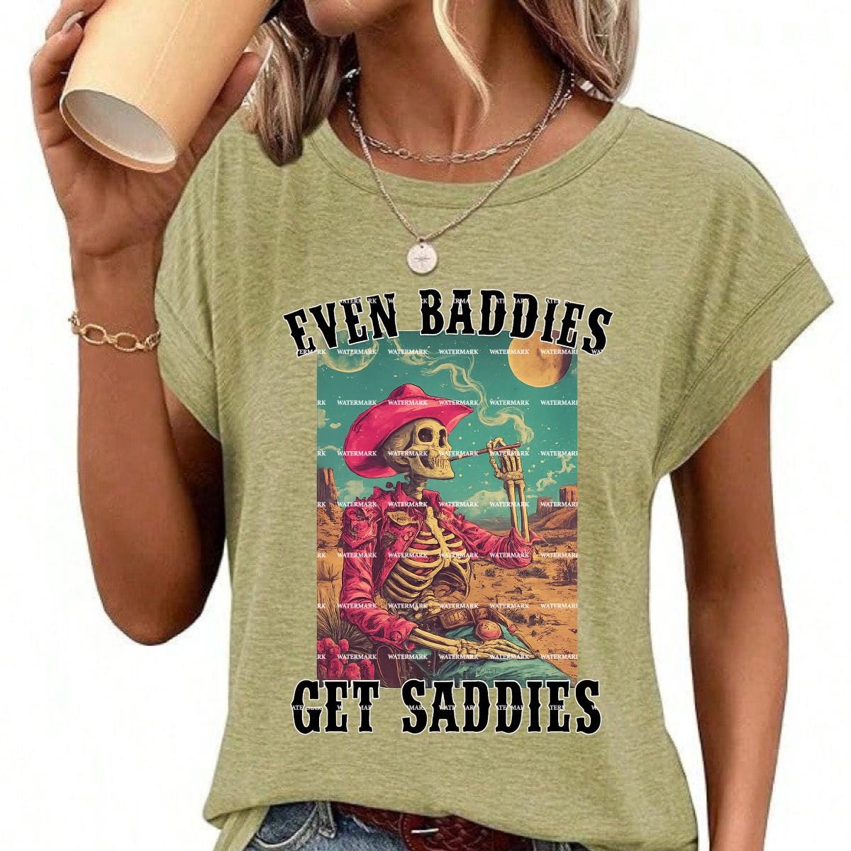 Even Baddies Get Saddies PNG, Sad Cowboy Skeleton Art, Mental Health Humor Design, Western Goth Sublimation, Girls, Sarcastic, Sarcasm Png
