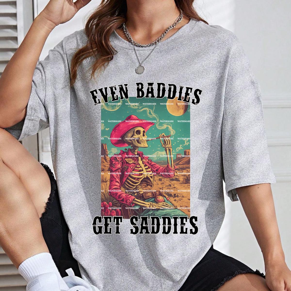 Even Baddies Get Saddies PNG, Sad Cowboy Skeleton Art, Mental Health Humor Design, Western Goth Sublimation, Girls, Sarcastic, Sarcasm Png
