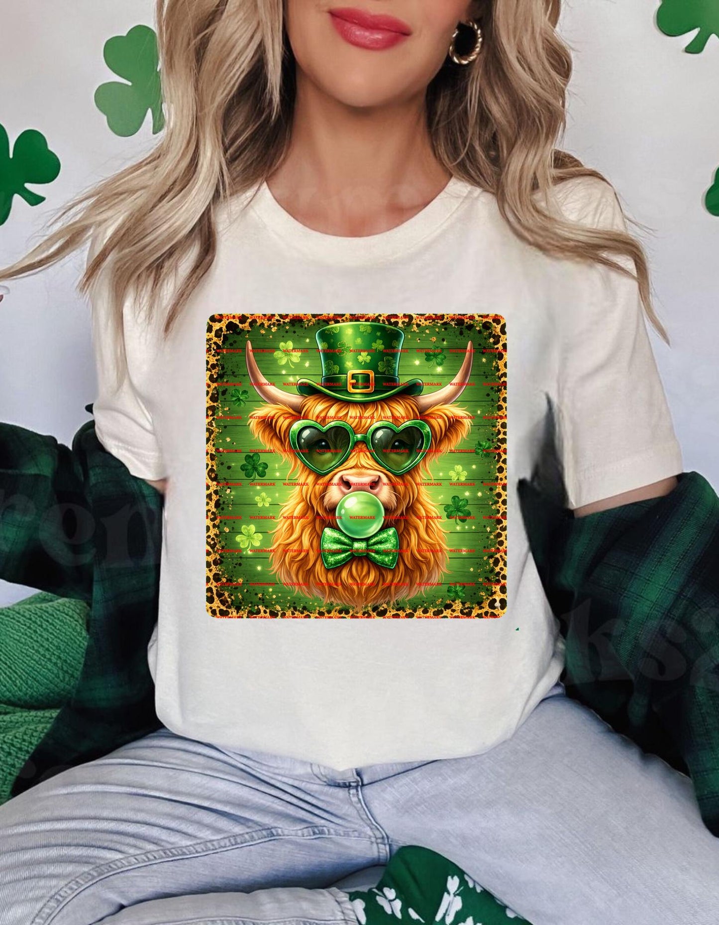 Highland Cow St Patrick’s Day PNG, Funny Irish Cow Shamrock Shirt Design, Leprechaun Cow Sublimation Green Sweatshirt Digital Download