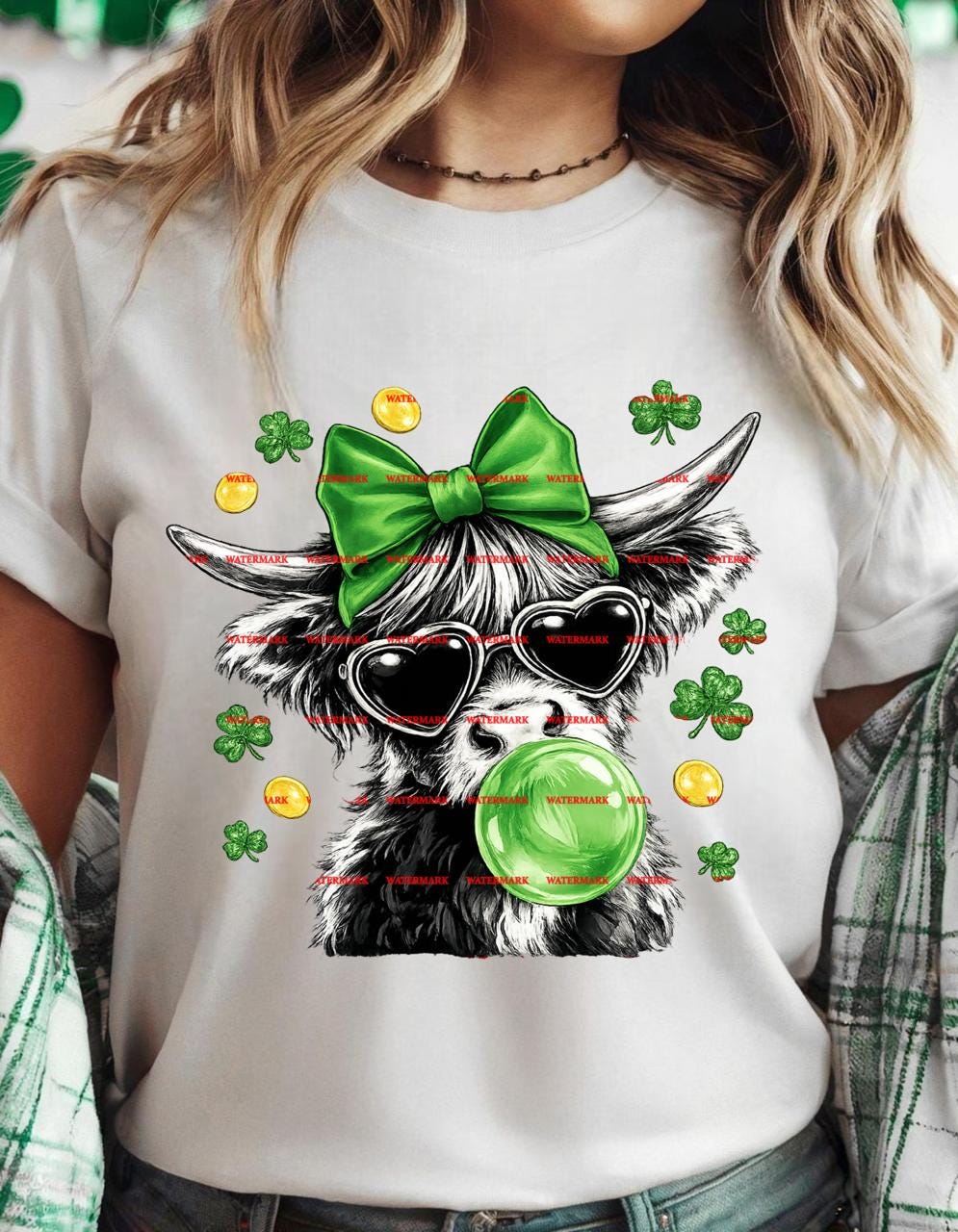 Funny St Patrick Cow SVG, Shamrock Cow with Sunglasses Bubble Gum, St Patricks Day Farm Animal Shirt Cricut Design, Cute Pngs, Sublimation