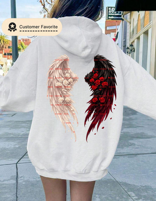 Angel Devil Wings, Floral Angel Wings PNG, Dark Angel Wings Design, Gothic Rose Wings Clipart, Heaven Hell Wings Art, Tattoo Style Wings