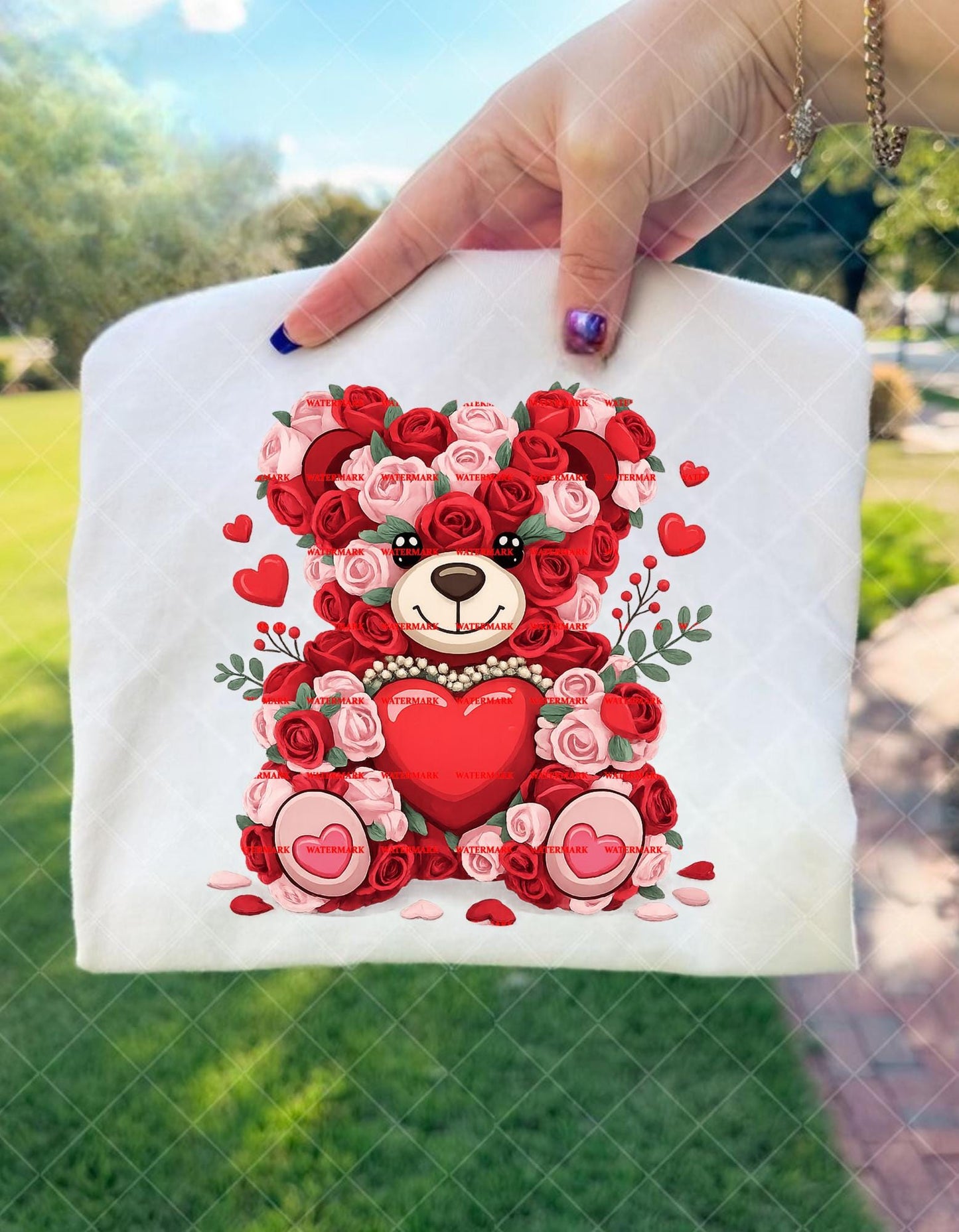 Rose Teddy Bear with Heart PNG, Valentine Floral Bear Clipart, Love Roses Teddy, Romantic Gift Art