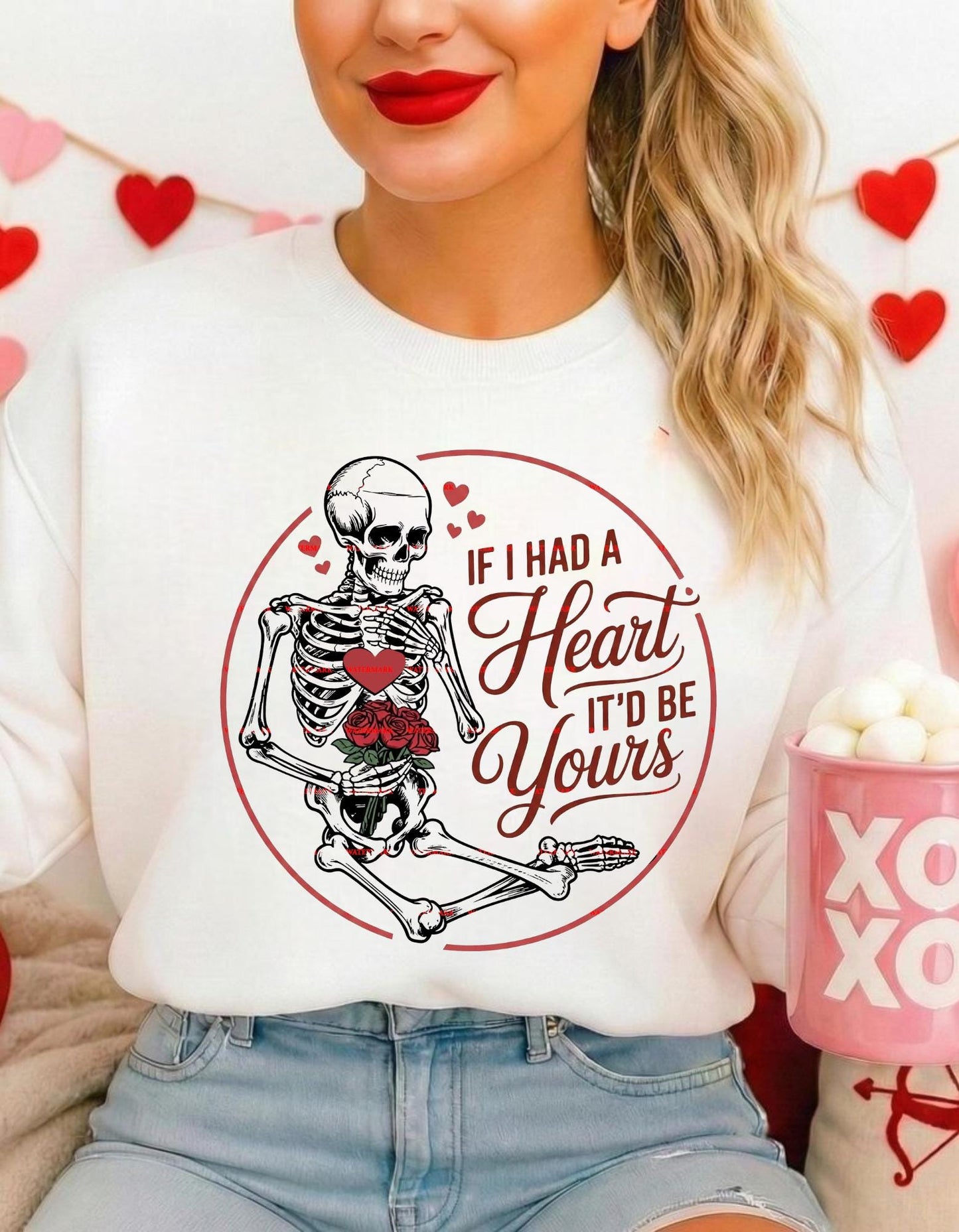 If I Had a Heart Itd Be Yours PNG, Gothic Love Quote Art, Skeleton Rose Heart Design, Dark Valentine Gift