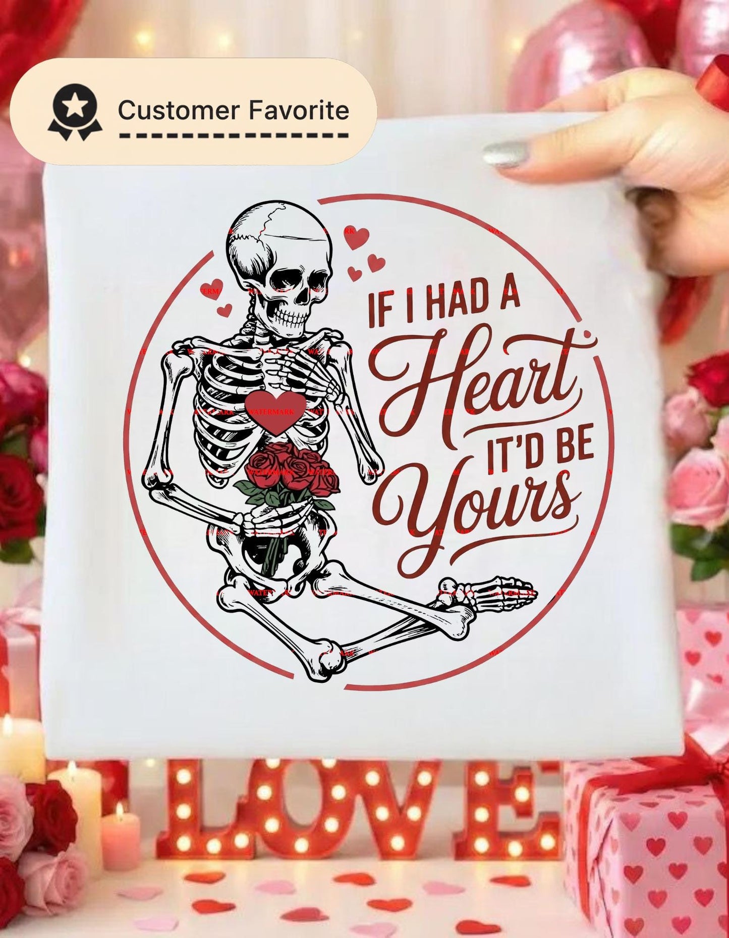 If I Had a Heart Itd Be Yours PNG, Gothic Love Quote Art, Skeleton Rose Heart Design, Dark Valentine Gift