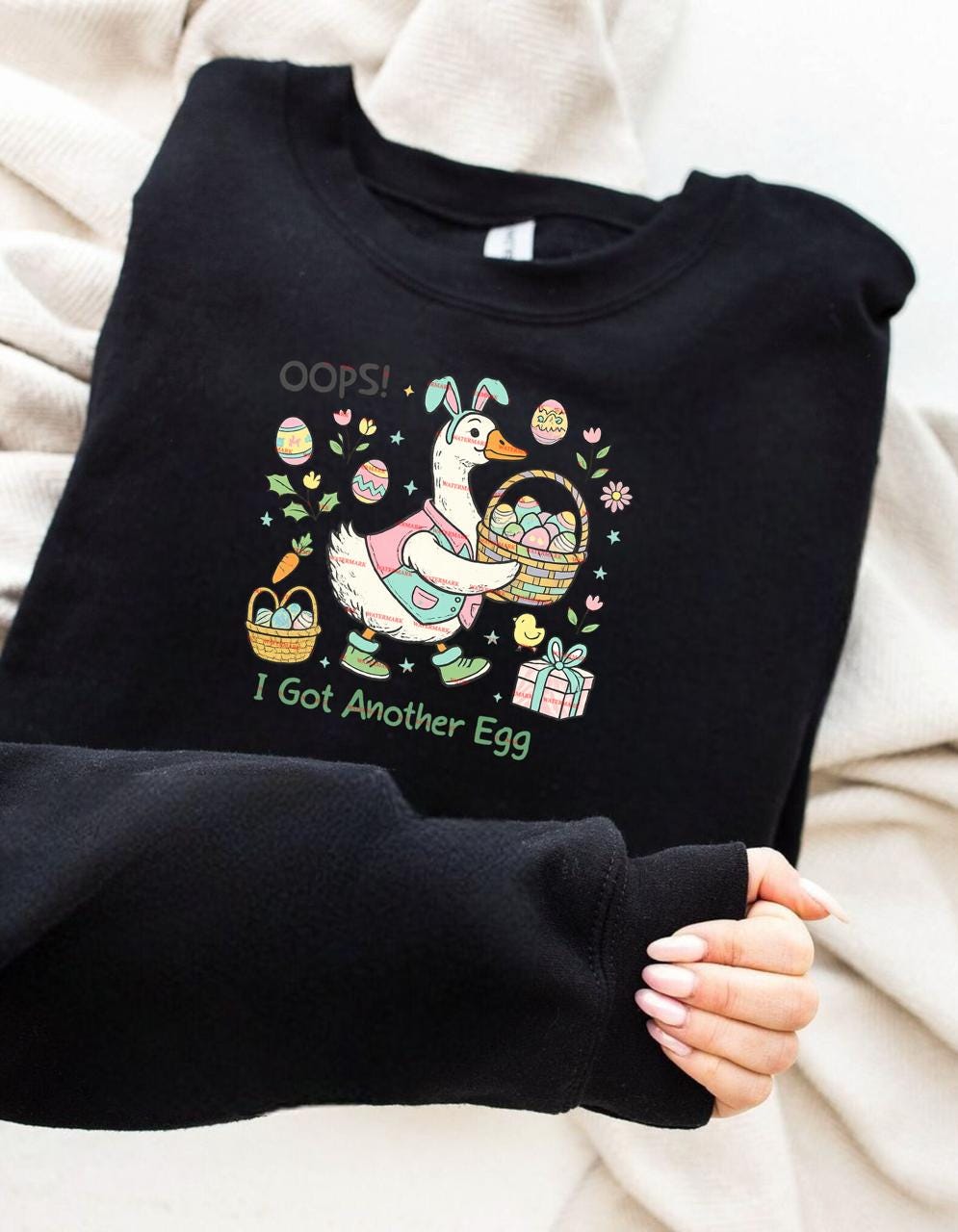 Funny Easter Duck Design, Oops I Got Another Egg PNG, Cute Bunny Duck Easter Clipart for Shirts, Kids Easter Graphic.