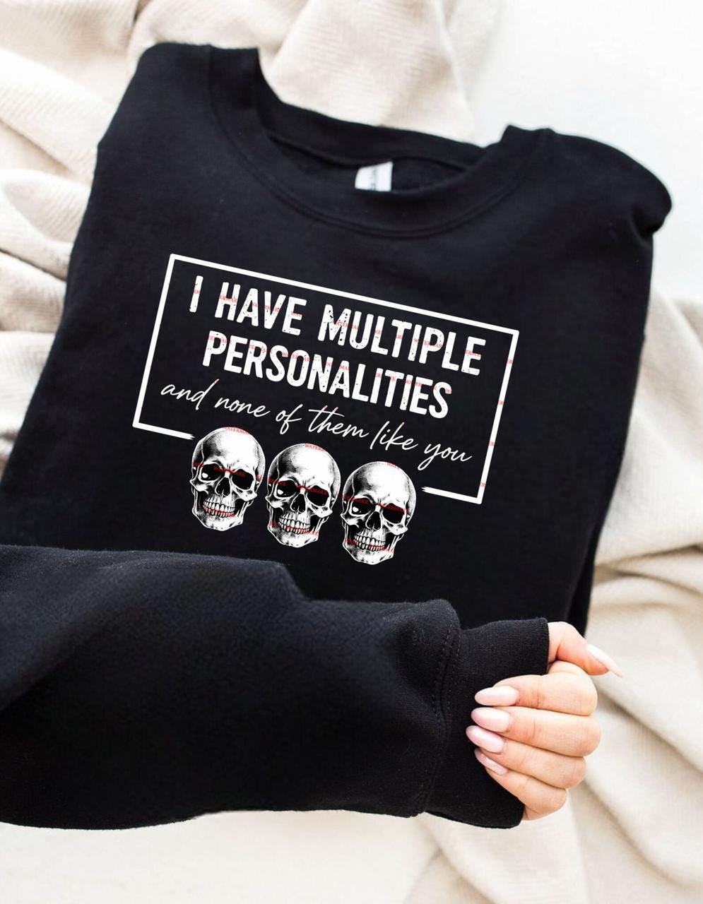 I Have Multiple Personalities PNG Design, Funny Sarcastic Quote with Skulls, Gothic Humor Graphic, Dark Aesthetic Digital Art, Funny designs