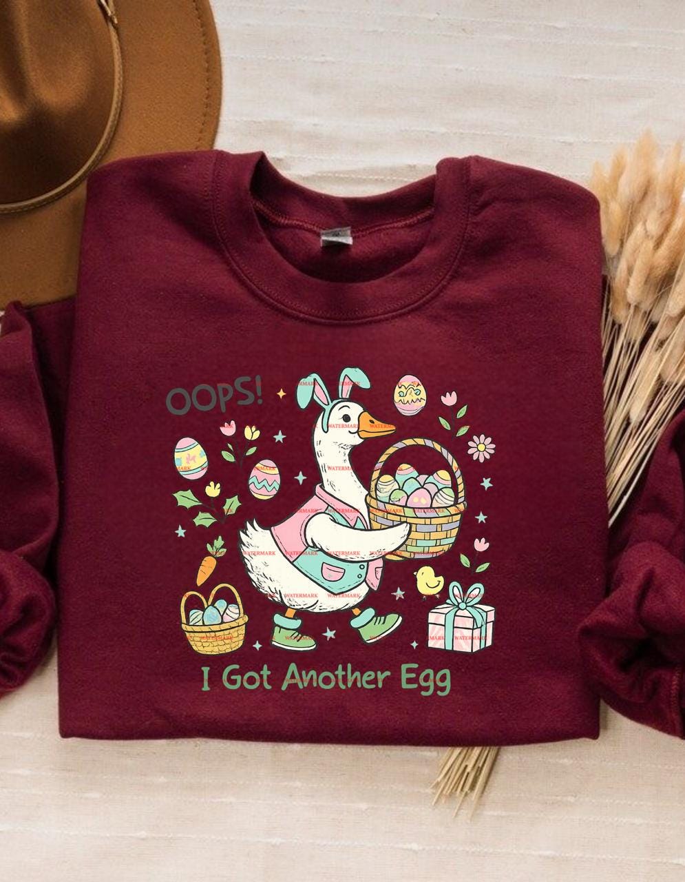 Funny Easter Duck Design, Oops I Got Another Egg PNG, Cute Bunny Duck Easter Clipart for Shirts, Kids Easter Graphic.