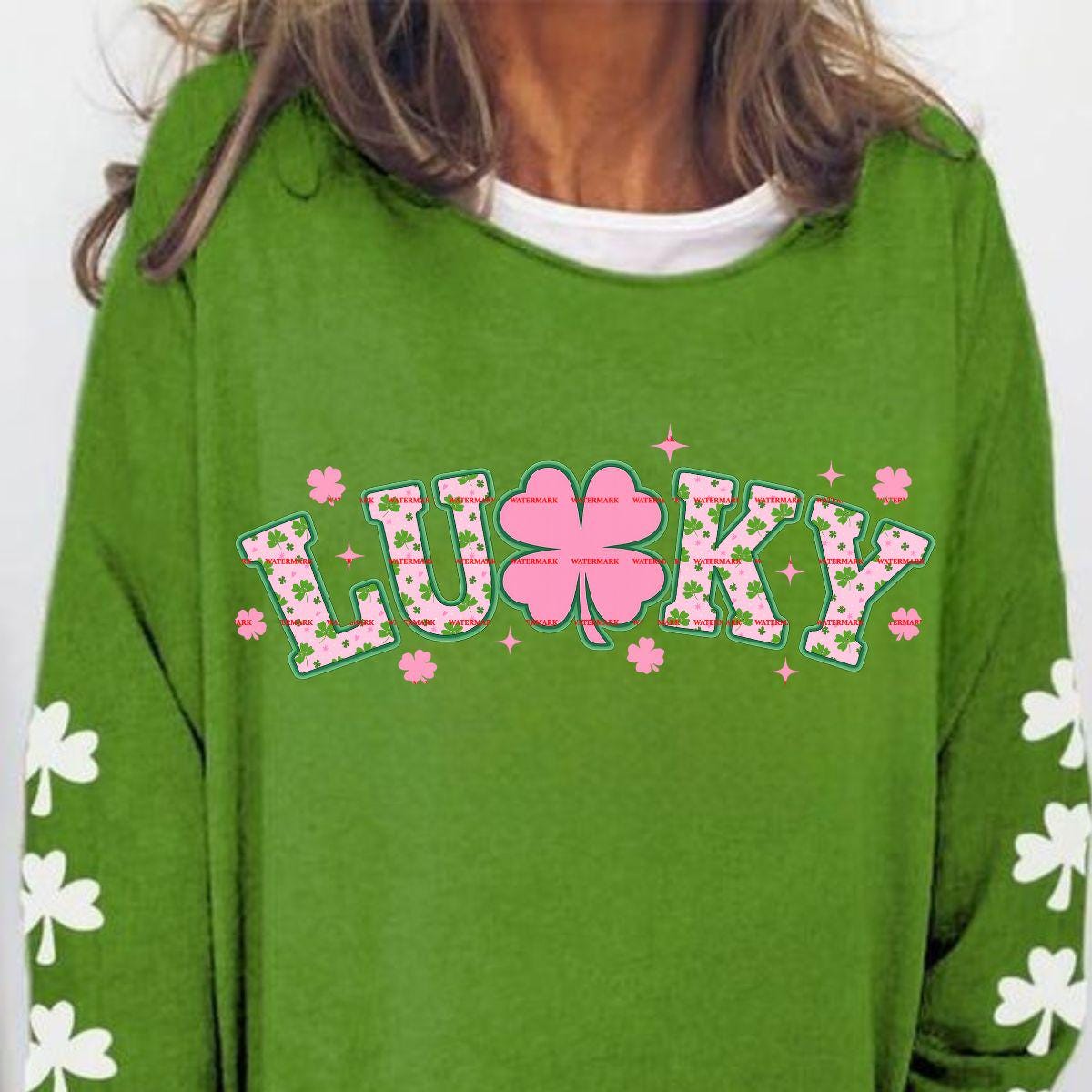 Lucky Clover Varsity PNG, St Patrick’s Day Sweatshirt Design, Shamrock Floral Lettering, Irish Lucky Shirt Sublimation, Saint Patricks PNG