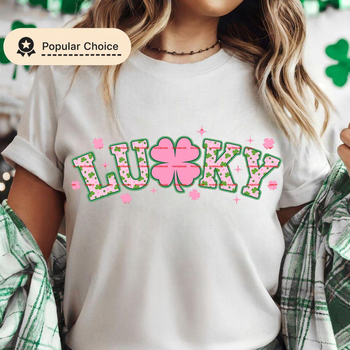 Lucky Clover Varsity PNG, St Patrick’s Day Sweatshirt Design, Shamrock Floral Lettering, Irish Lucky Shirt Sublimation, Saint Patricks PNG