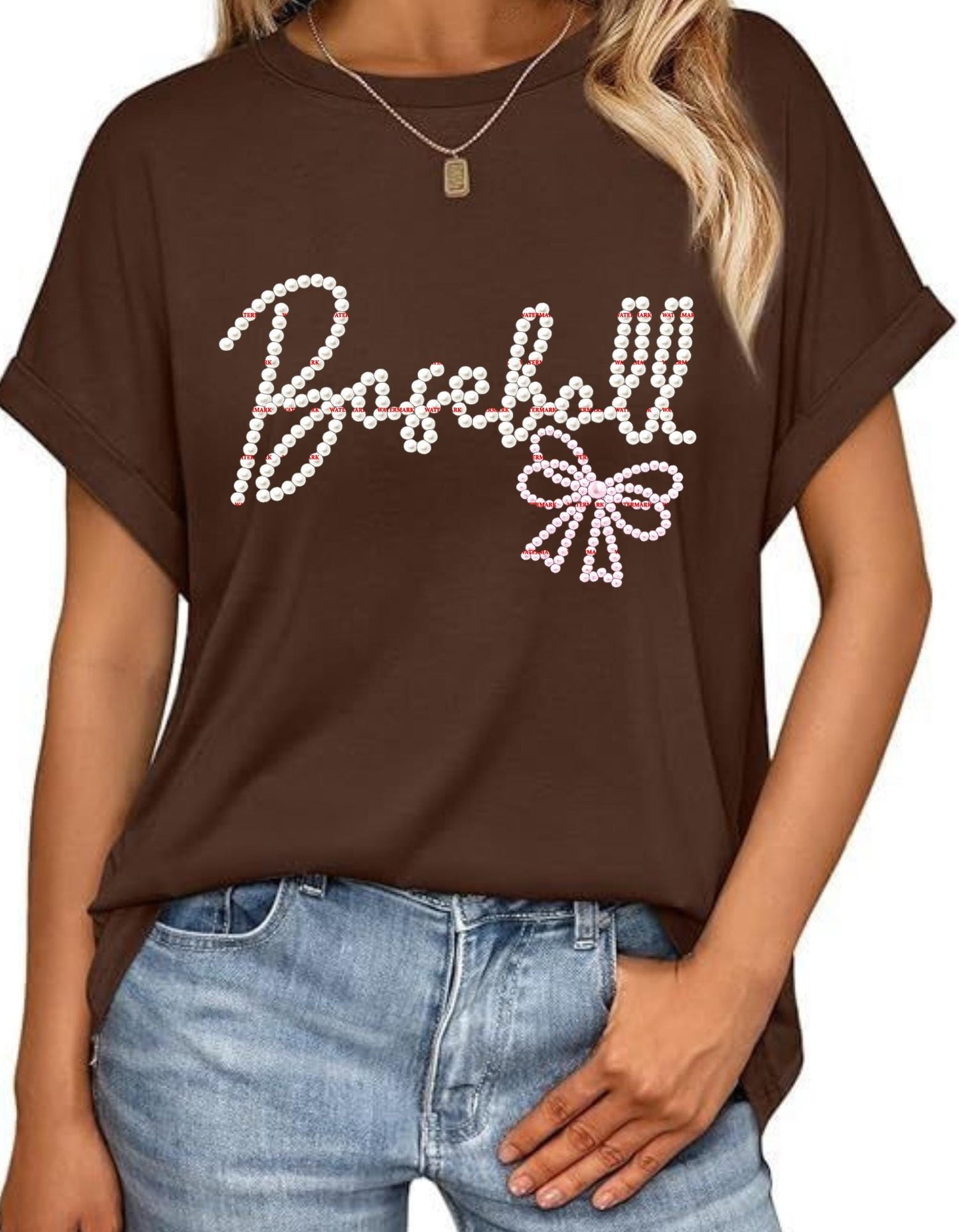Trendy Bow, Rhinestone Bow Typography Shirt Design, Baseball Pearl Bow PNG,Coquette Bow Graphic, Girly Fashion Sublimation,Sports, Gameday