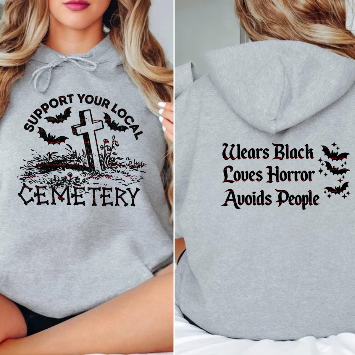 Gothic Horror PNG, Wears Black Loves Horror Avoids People Shirt Design, Support Your Local Cemetery Png, Cricut Cut File, Halloween Goth png