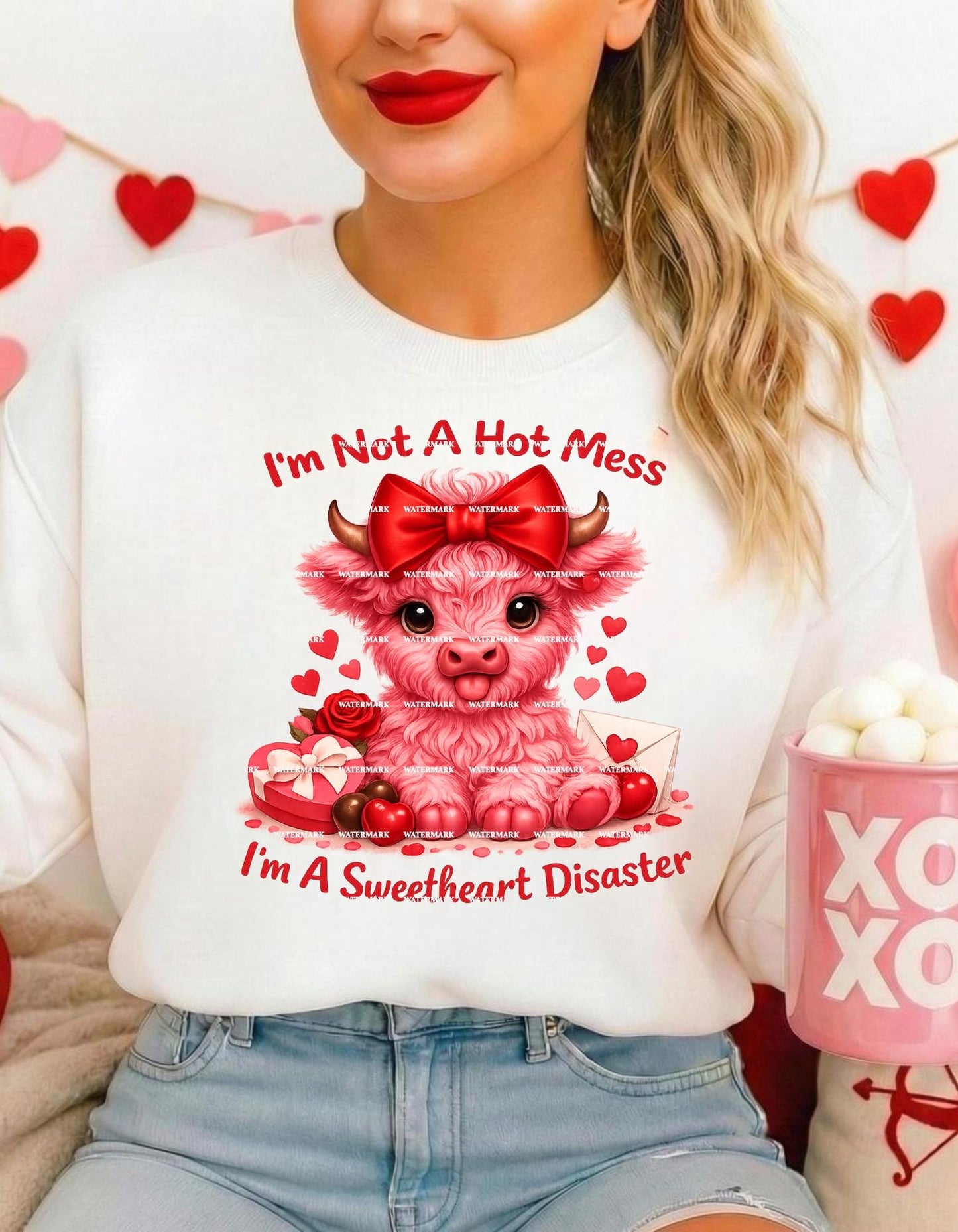 I’m Not a Hot Mess I’m a Sweetheart Disaster PNG, Cute Valentine Cow PNG, Funny Valentine Shirt Design, Highland Cow Sublimation, Cute Pngs