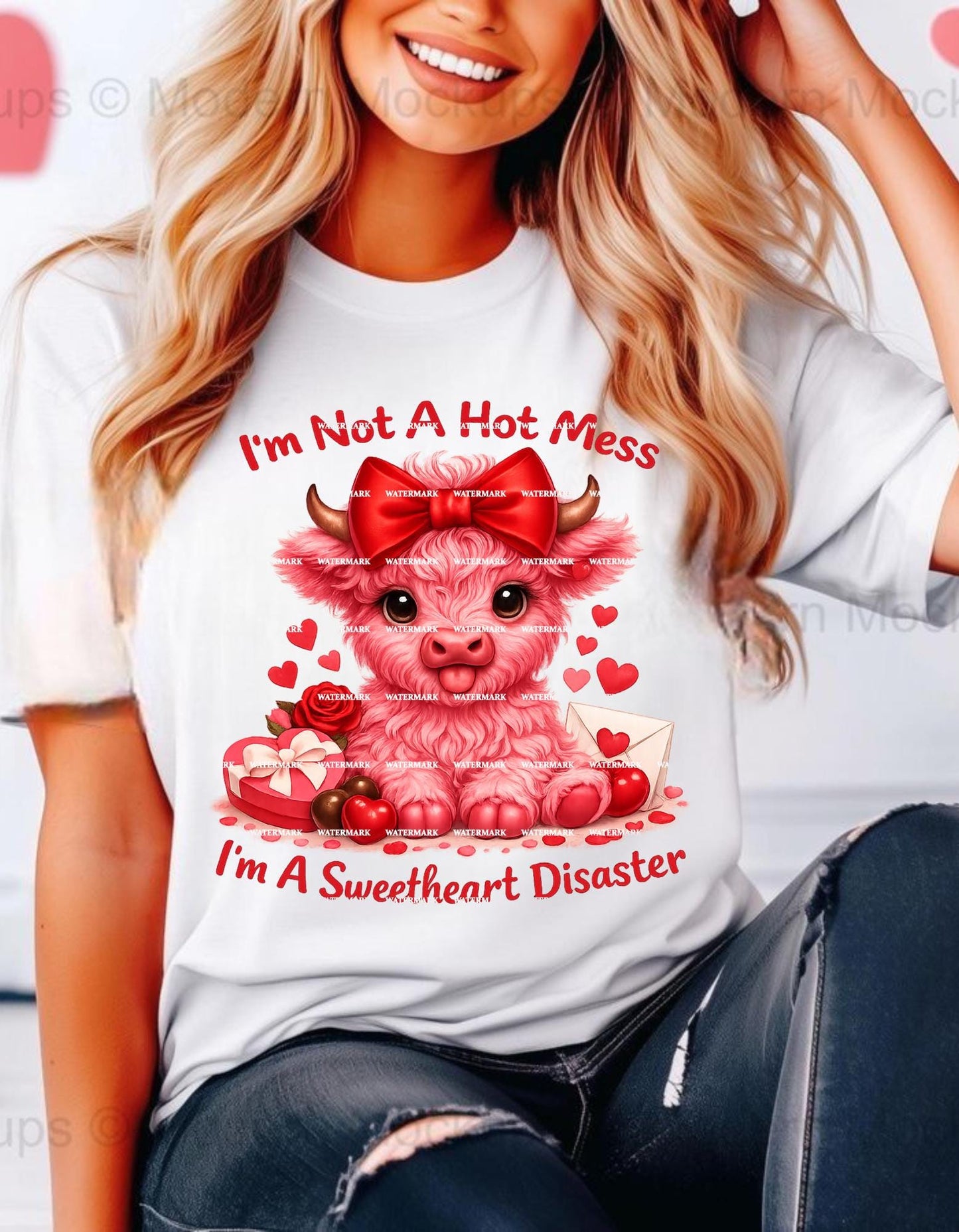 I’m Not a Hot Mess I’m a Sweetheart Disaster PNG, Cute Valentine Cow PNG, Funny Valentine Shirt Design, Highland Cow Sublimation, Cute Pngs