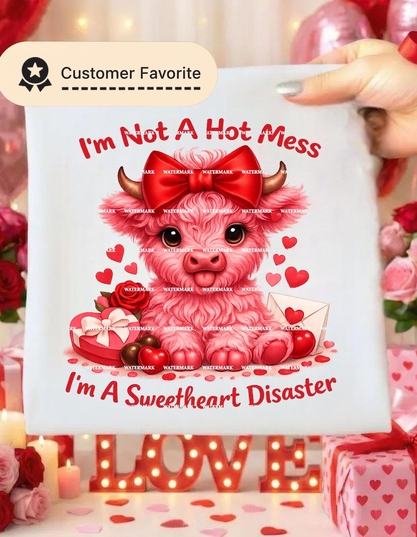 I’m Not a Hot Mess I’m a Sweetheart Disaster PNG, Cute Valentine Cow PNG, Funny Valentine Shirt Design, Highland Cow Sublimation, Cute Pngs