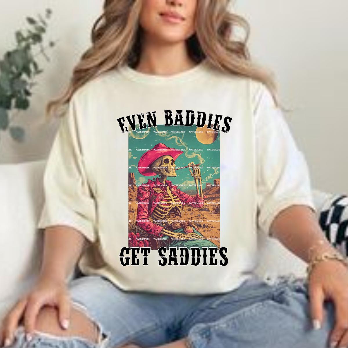 Even Baddies Get Saddies PNG, Sad Cowboy Skeleton Art, Mental Health Humor Design, Western Goth Sublimation, Girls, Sarcastic, Sarcasm Png