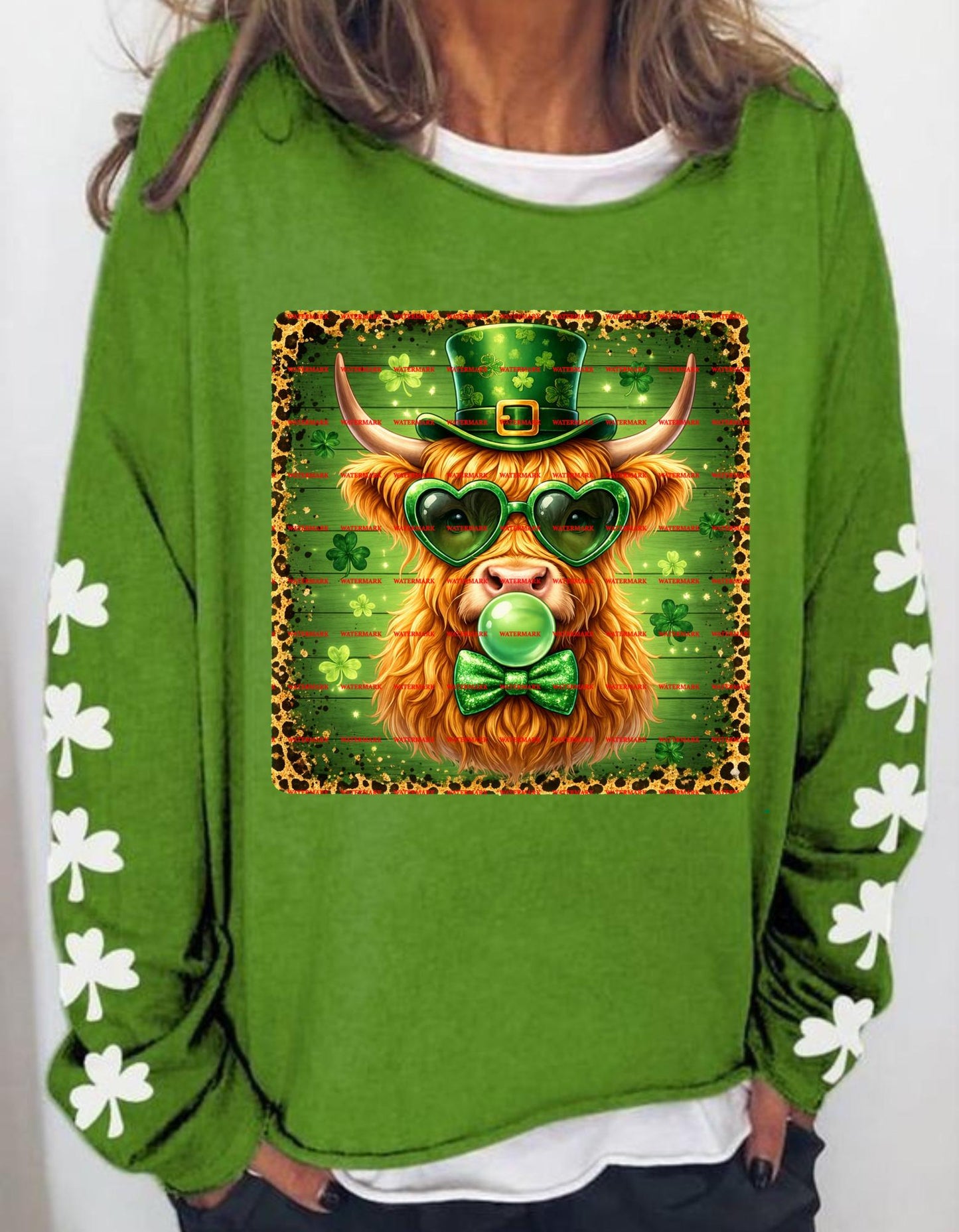 Highland Cow St Patrick’s Day PNG, Funny Irish Cow Shamrock Shirt Design, Leprechaun Cow Sublimation Green Sweatshirt Digital Download
