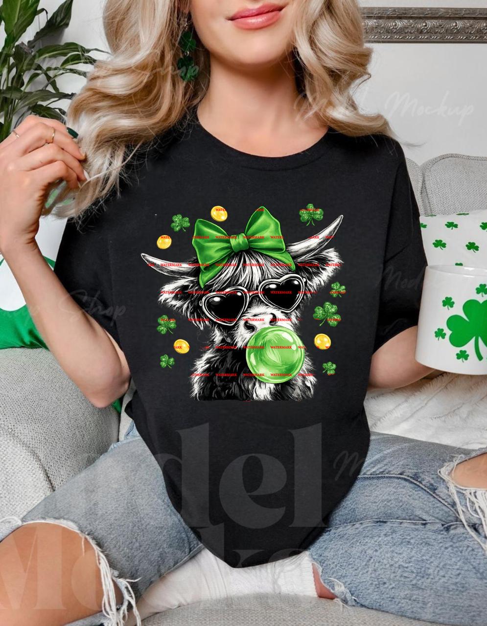 Funny St Patrick Cow SVG, Shamrock Cow with Sunglasses Bubble Gum, St Patricks Day Farm Animal Shirt Cricut Design, Cute Pngs, Sublimation