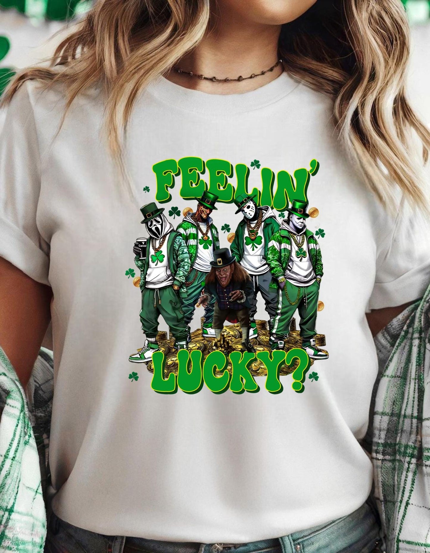 Feelin Lucky? St. Patricks Day Horror, Gangster Leprechaun Patric day Png, Feeling lucky Design Png, Lucky Png, Paddy day Shirt png, Patrick