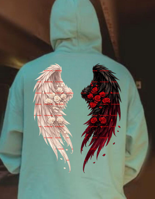 Angel Devil Wings, Floral Angel Wings PNG, Dark Angel Wings Design, Gothic Rose Wings Clipart, Heaven Hell Wings Art, Tattoo Style Wings