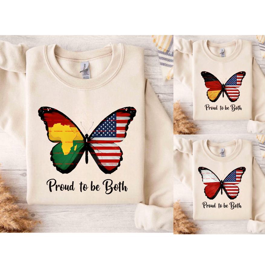 Proud to Be Both PNG Design, Dual Citizenship Butterfly Sublimation File, Multicultural Pride Shirt Graphic, America, Germany, Poland