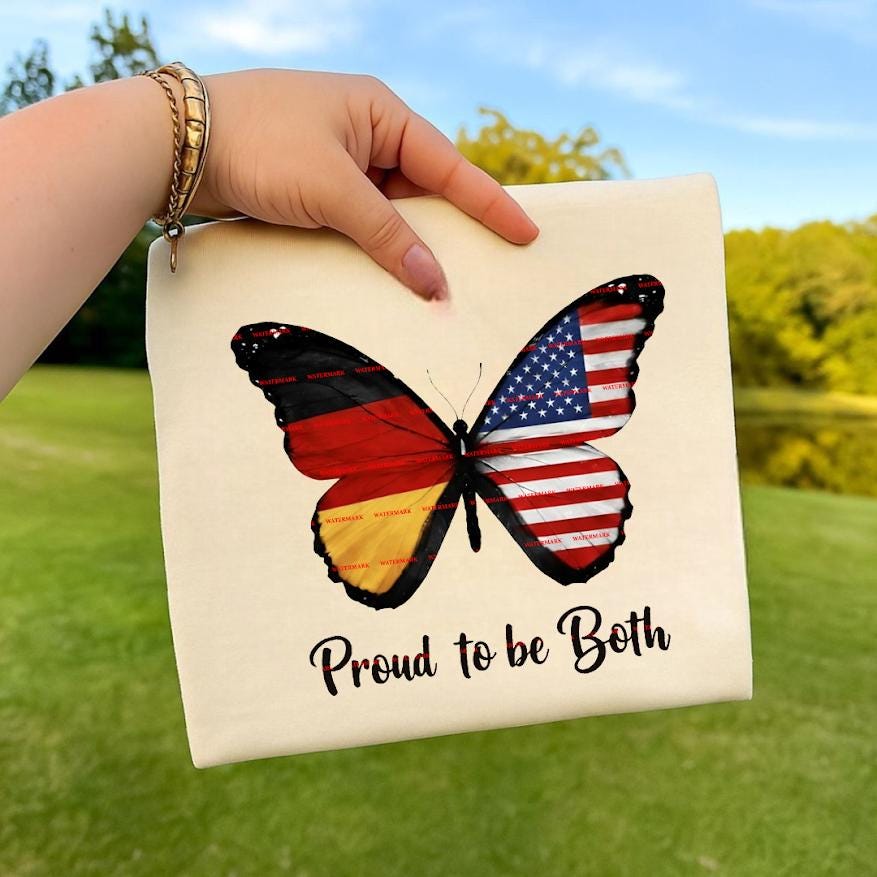 Proud to Be Both PNG Design, Dual Citizenship Butterfly Sublimation File, Multicultural Pride Shirt Graphic, America, Germany, Poland
