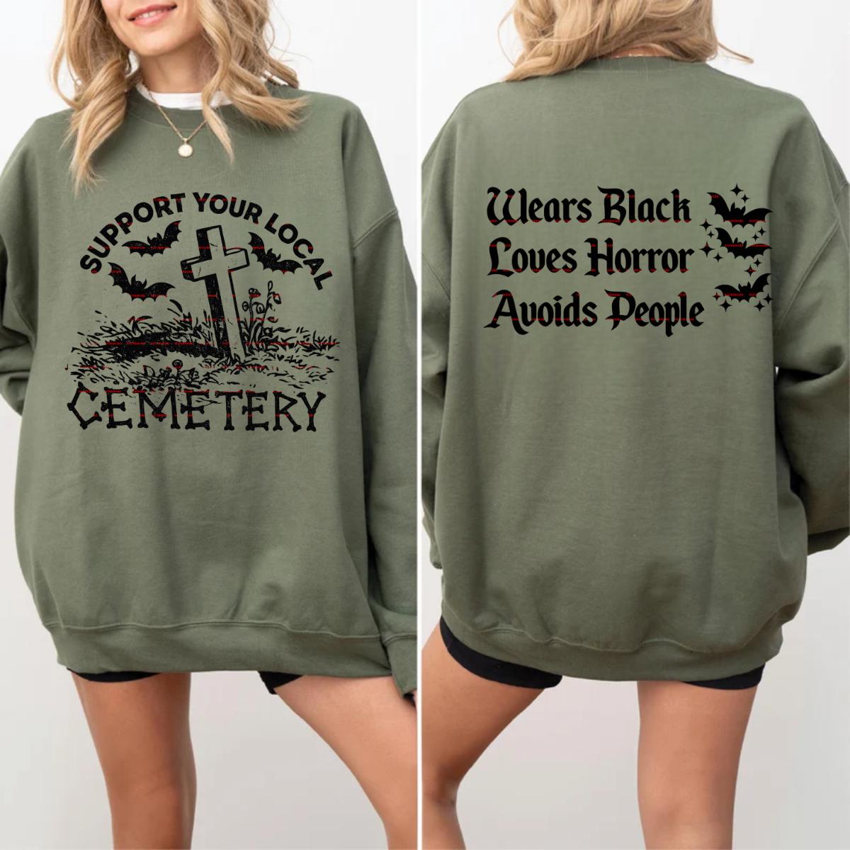 Gothic Horror PNG, Wears Black Loves Horror Avoids People Shirt Design, Support Your Local Cemetery Png, Cricut Cut File, Halloween Goth png