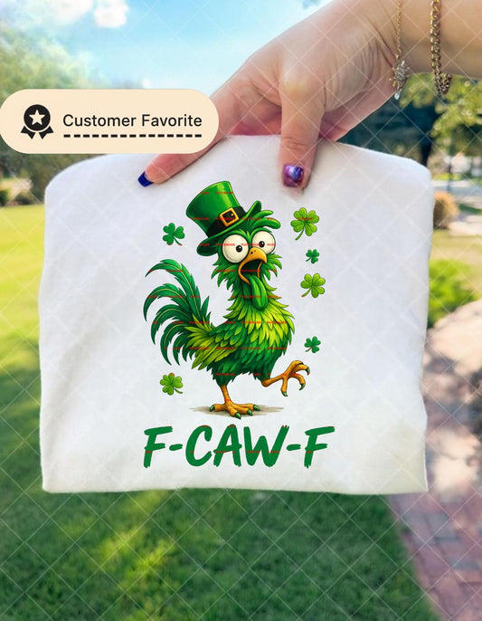 Funny St Patrick’s Day Chicken PNG, F-Caw-F Irish Rooster Png, Green Chicken Shamrock Design, St Paddy Sublimation, Funny Png file, F*ck off