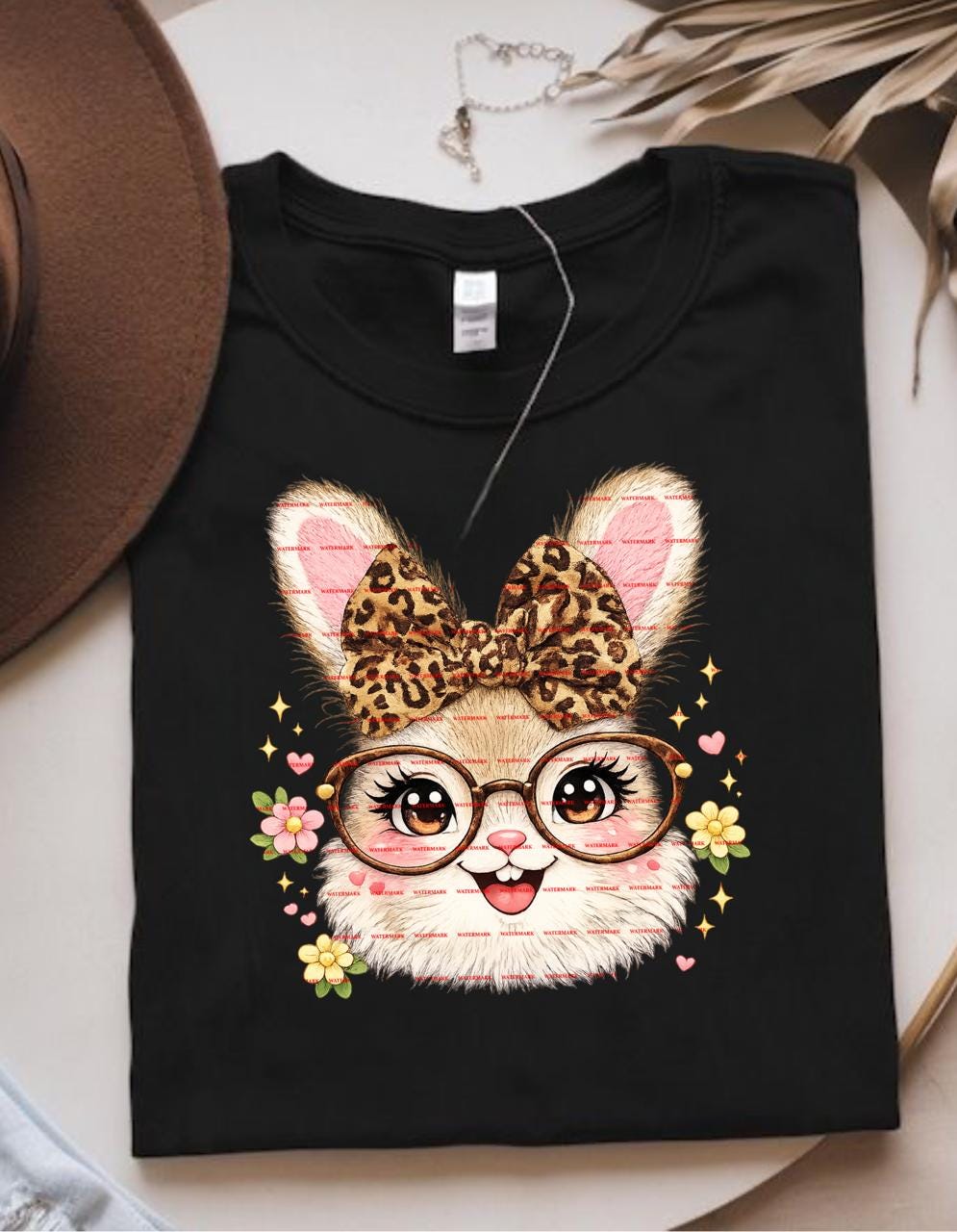 Cute Bunny with Glasses, Leopard Bow Easter Bunny PNG, Coquette Bunny Face, Spring Girl Shirt Sublimation, Floral Rabbit Clipart, Easter Png