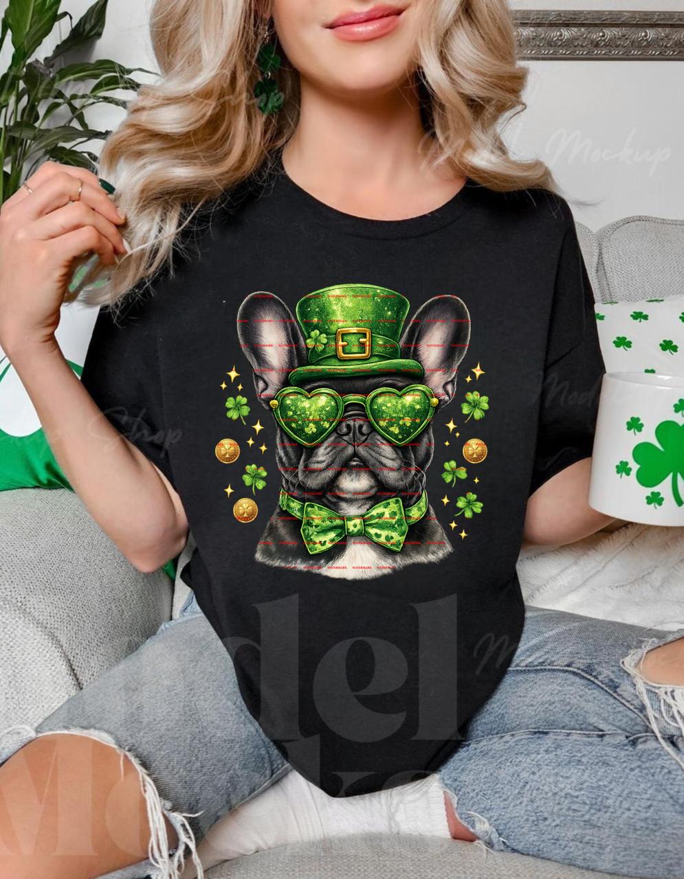 St Patrick Day French Bulldog PNG, Lucky Shamrock Dog Shirt Design, Leprechaun Bulldog Graphic, Funny Irish Dog Sublimation Digital Download