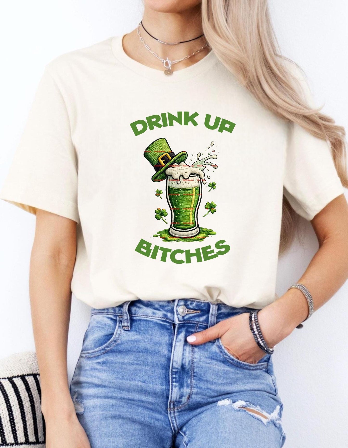 Drink Up Bitches St Patrick’s Day Shirt Png, Funny Irish Beer Png, Shamrock Drinking Party Tee for Women, Lucky, Beer, March sublimation