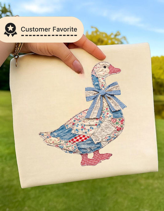 Cottagecore Duck Graphic Tee Design, Vintage Patchwork Goose Shirt PNG file, Retro Quilted Goose Sublimation
